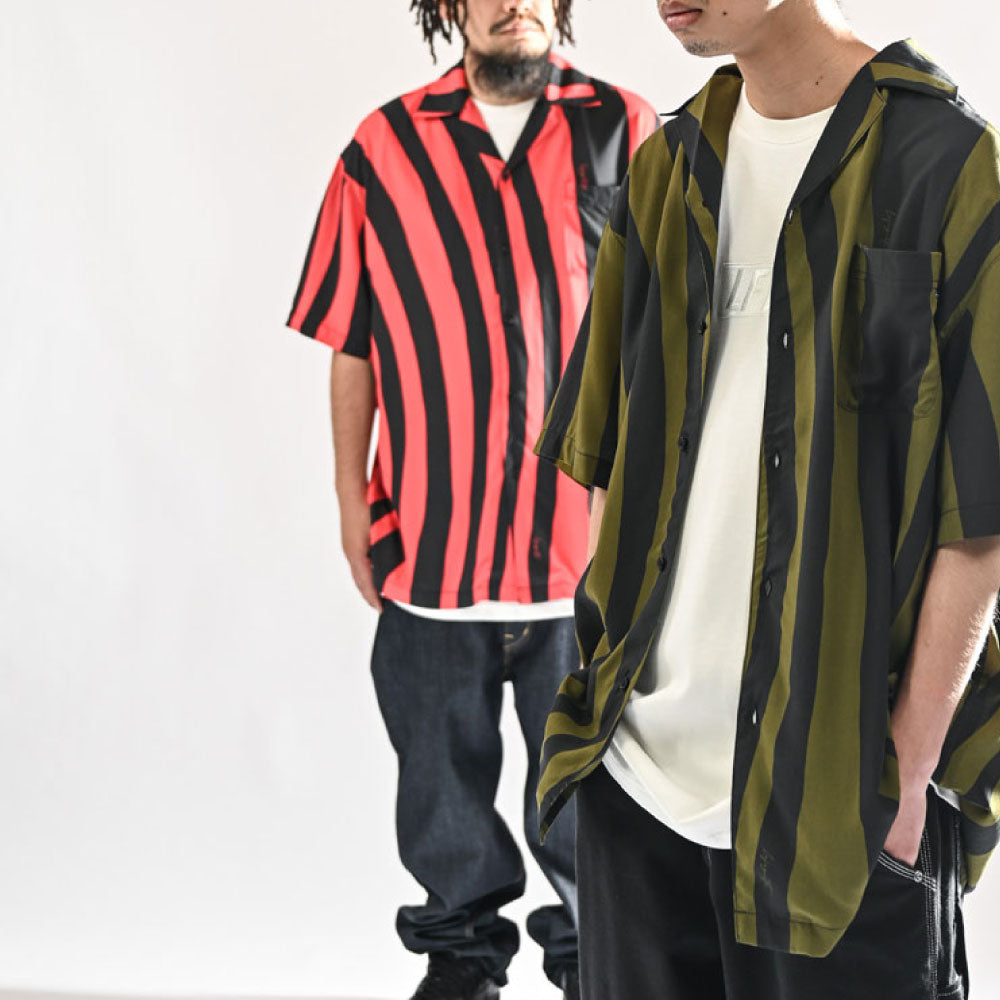Distorted Stripe S/S Shirt Red 半袖 シャツ