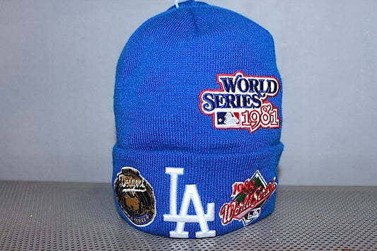 Basic Cuff Knit Cap Multi Logo Los Angeles Dodgers Blue Royal World Series