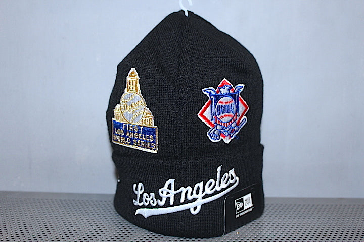 Basic Cuff Knit Cap Multi Logo Los Angeles Dodgers Black World Series