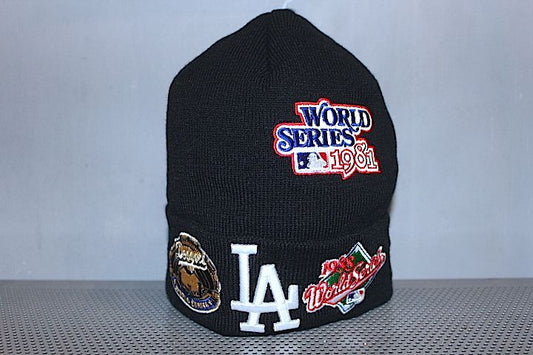 Basic Cuff Knit Cap Multi Logo Los Angeles Dodgers Black World Series