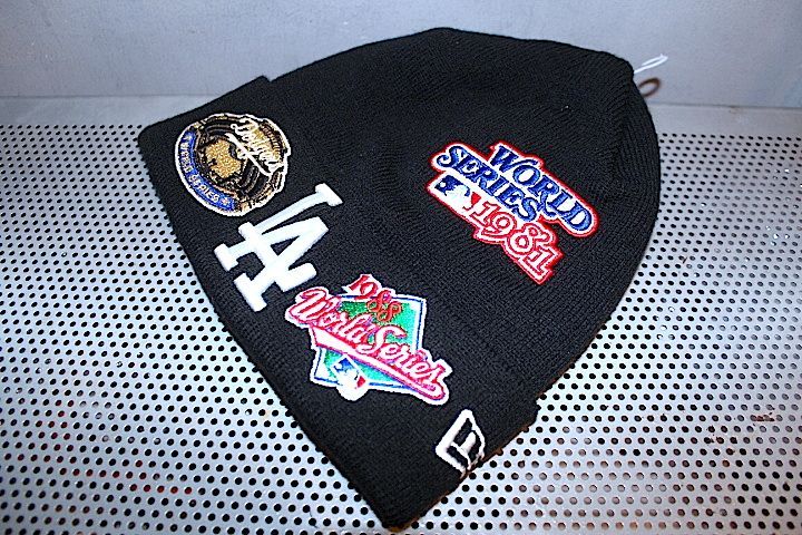 Basic Cuff Knit Cap Multi Logo Los Angeles Dodgers Black World Series