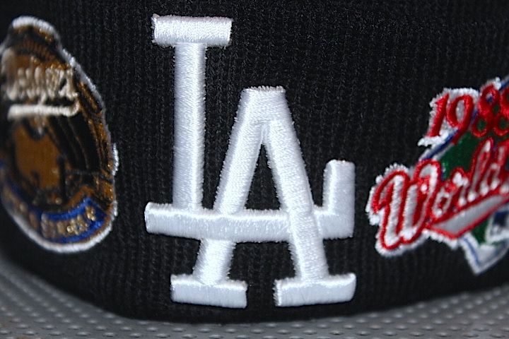 Basic Cuff Knit Cap Multi Logo Los Angeles Dodgers Black World Series