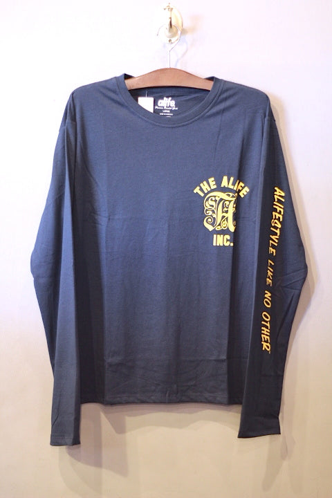 Alife(エーライフ) L/S Classic Man Tee Navy Yellow Long Sleeve