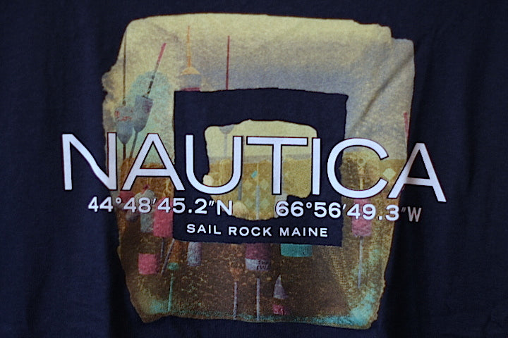 Nautica(ノーティカ) S/S V-Neck Sail Rock Main Logo Tee Navy Cotton アーチ ロゴ Tシャツ