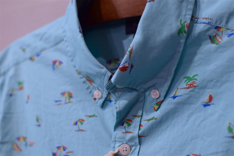 J.Crew (ジェイクルー) S/S Beach Button Down Slim Shirts Teal 総柄 ビーチ マリン ボタンダウン スリム シャツ