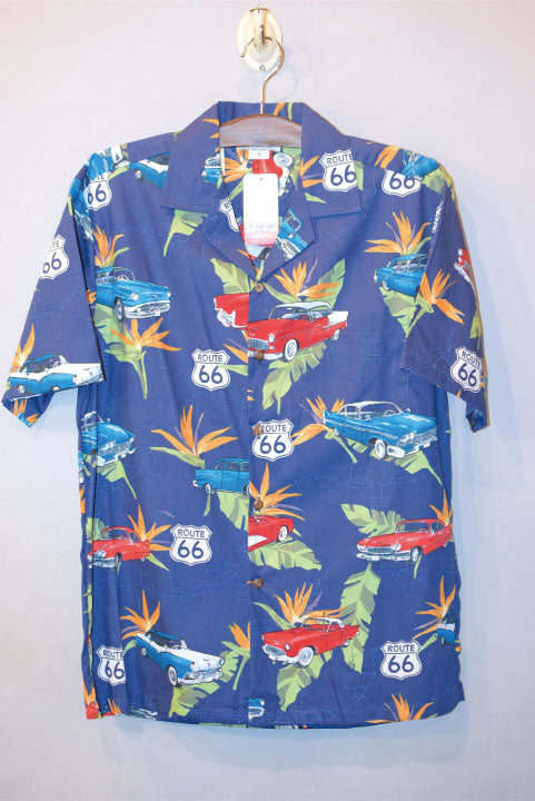 Pacific legend Aloha Shirts Route 66 Allover Navy パシフィック レジェンド アロハ シャツ Car 車