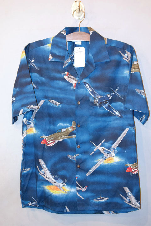 Pacific legend Aloha Shirts Fighter Blue パシフィック レジェンド アロハシャツ 戦闘機 ブルー