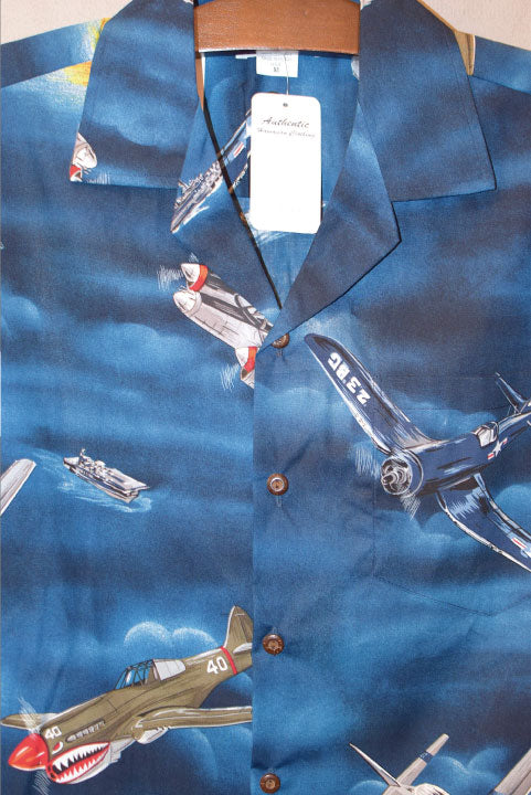 Pacific legend Aloha Shirts Fighter Blue パシフィック レジェンド アロハシャツ 戦闘機 ブルー