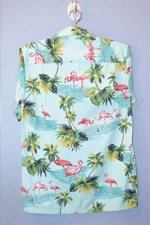 Pacific legend Aloha Shirts Palm & Flamingo Allover Teal パシフィック レジェンド アロハ シャツ フラミンゴ