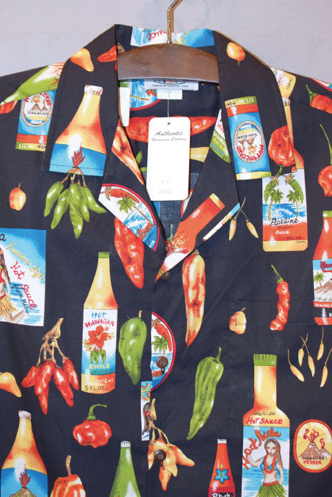 Pacific legend Aloha Shirts Hot Hawaiian Sauce Black パシフィック レジェンド アロハシャツ ホット チリソース ブラック