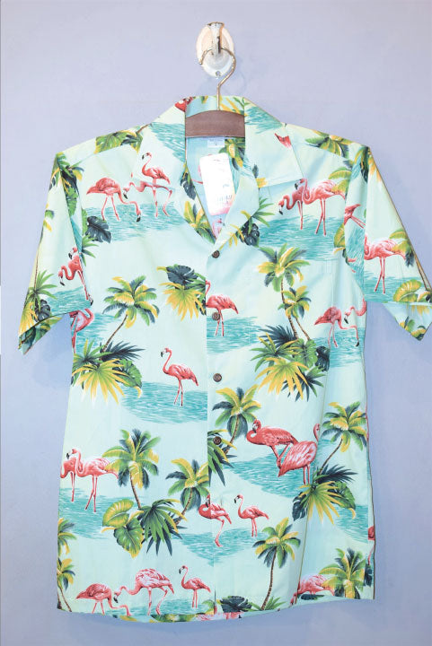 Pacific legend Aloha Shirts Palm & Flamingo Allover Teal パシフィック レジェンド アロハ シャツ フラミンゴ