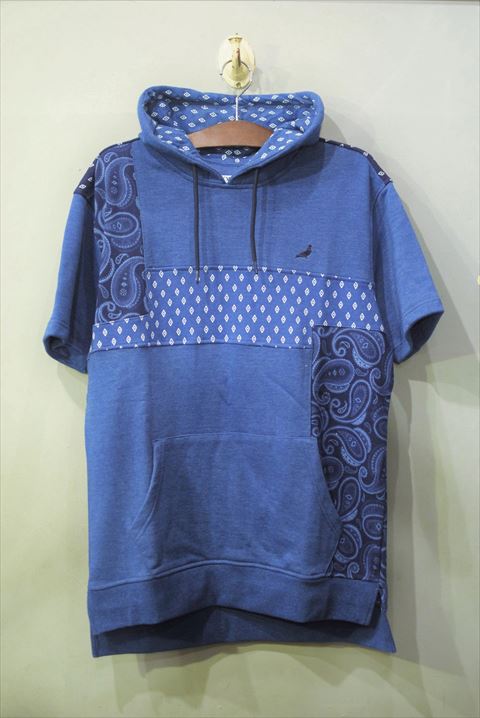 Staple Design(ステイプル デザイン) Academy S/S Hoodie Indigo Navy アカデミー ピジョン 半袖 フーディー Tシャツ インディゴ 総柄 鳩