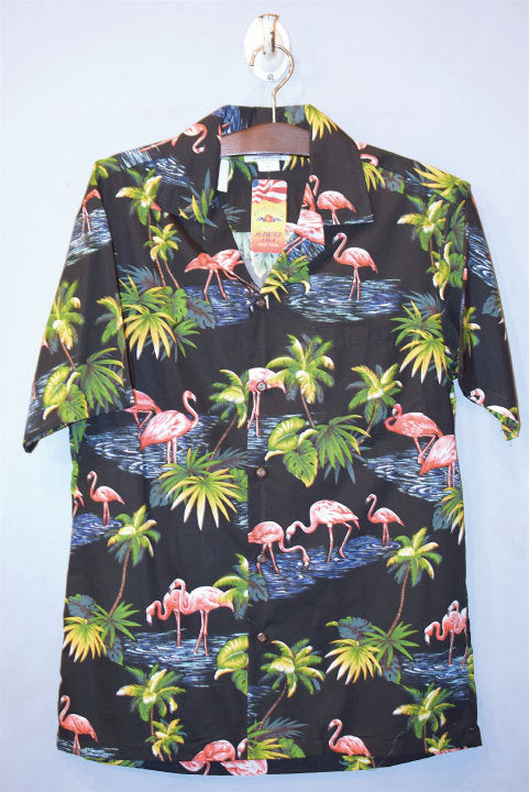 Pacific legend Aloha Shirts Palm & Flamingo Allover Black パシフィック レジェンド アロハ シャツ フラミンゴ