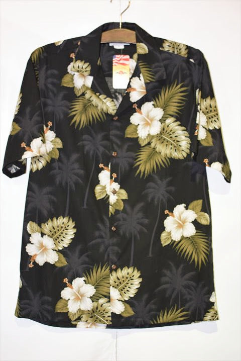 Pacific legend Aloha Shirts Hibiscus Allover Black White パシフィック レジェンド アロハ シャツ ハイビスカス