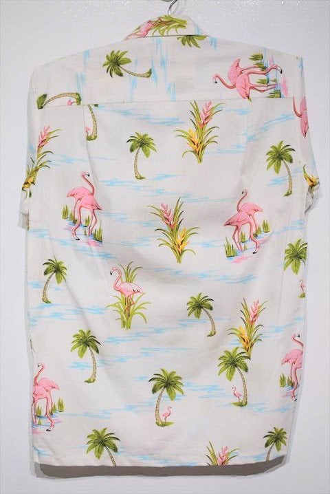 Pacific legend Aloha Shirts Palm & Flamingo Allover White パシフィック レジェンド アロハ シャツ フラミンゴ