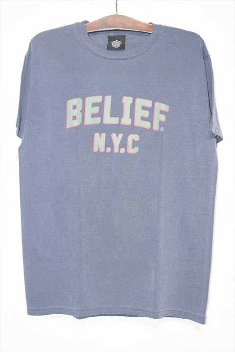 Belief (ビリーフ) College Logo S/S Tee Denim カレッジ ロゴ 半袖 Tシャツ