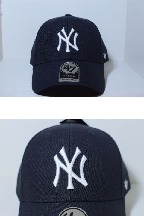 47 Brand(フォーティーセブンブランド) MVP New York Yankees Ball Cap Black White ブラック ホワイト Round 6 Panel ラウンド ボール キャップ ベルクロ ストラップ MLB