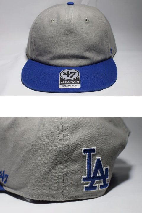 47 Brand(フォーティーセブンブランド)Los Angels Dodgers Double Backer Snapback Cap Grey Blue グレー ブルー スナップバック キャップ MLB