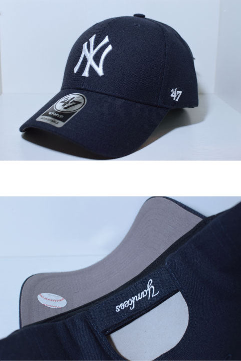 47 Brand(フォーティーセブンブランド) MVP New York Yankees Ball Cap Black White ブラック ホワイト Round 6 Panel ラウンド ボール キャップ ベルクロ ストラップ MLB