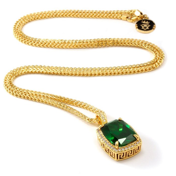 14K Gold Emerald ＆ Onyx Crown Necklace ネックレス エメラルド オニキス