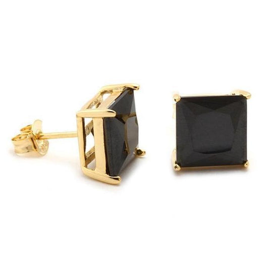 925 Sterling Silver Onyx Gold Silver Clear Princess Cut Stud Pearce ピアス