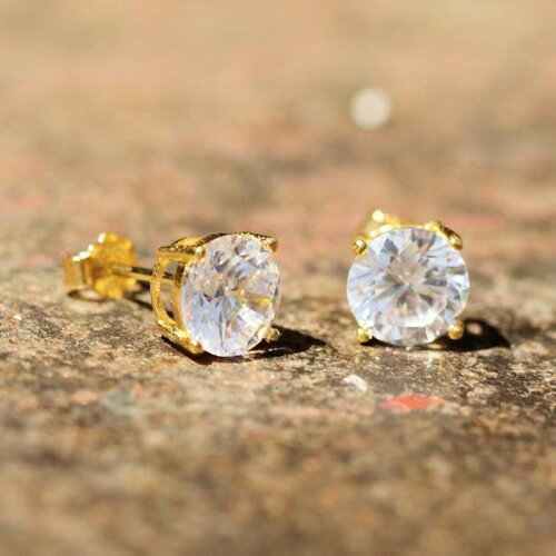 925 Sterling Silver Round Stud Earrings Pearce Gold ゴールド VVS 4mm 5mm 6mm 7mm ピアス