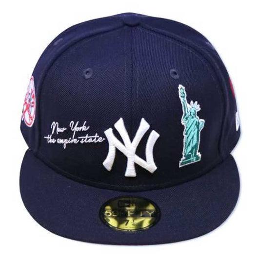 59Fifty NewYork Yankees Cap Navy White ネイビー ホワイト ニューヨーク ヤンキース Liberty Logo 自由の女神 刺繍 デザイン キャップ 帽子 MLB 公式 Official 海外限定