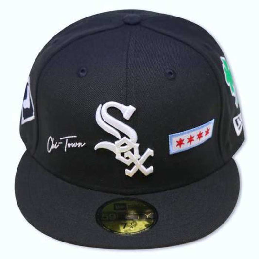 59Fifty Chicago White Sox Cap Black White シカゴ・ホワイトソック US 全面 刺繍 デザイン キャップ 帽子 MLB 公式 Official 海外限定