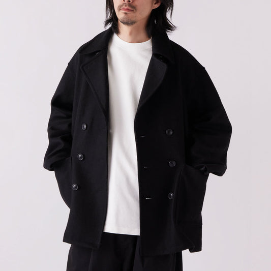 Pover P-Coat ウール メルトン Pコート ジャケット リラックス Black