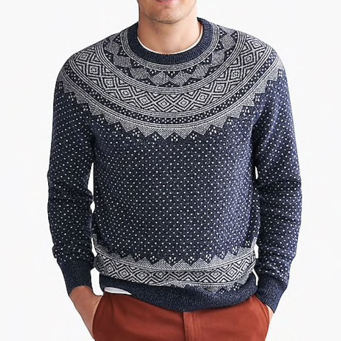 Fair Isle Supersoft Wool  Crew Neck Blend Knit Sweater クルーネック ニット セーター Navy
