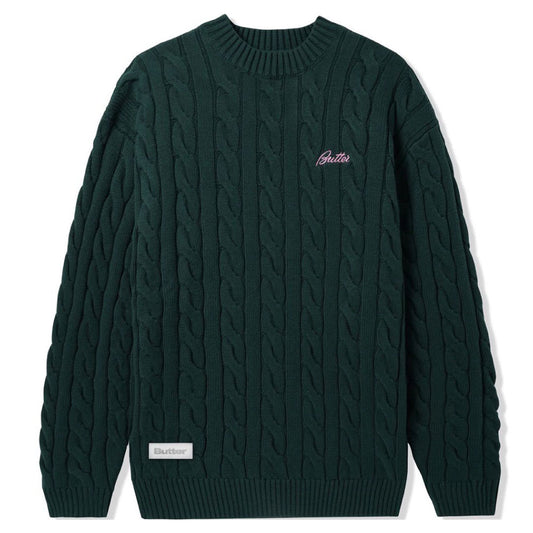 Cable Knit One Point Sweater クルーネック ニット セーター Forest Green