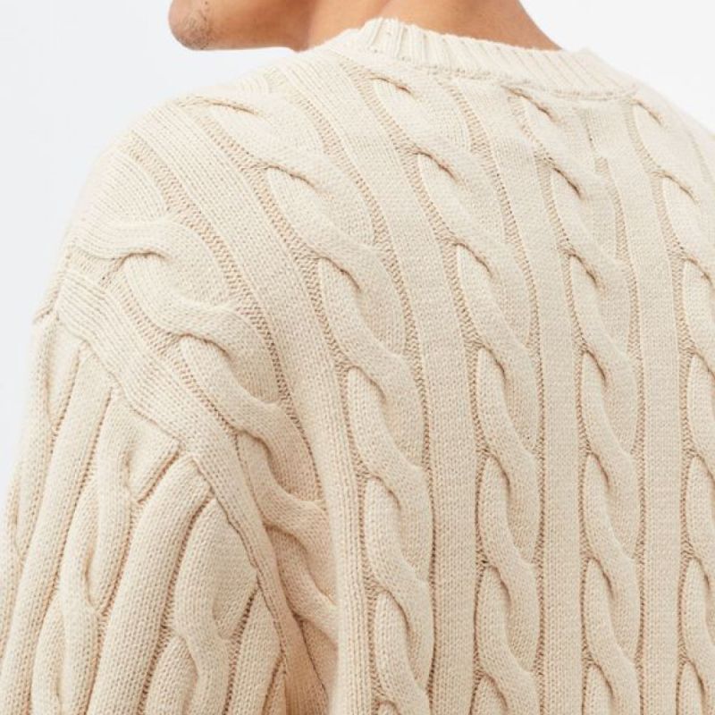 Cable Knit One Point Sweater クルーネック ニット セーター Bone White