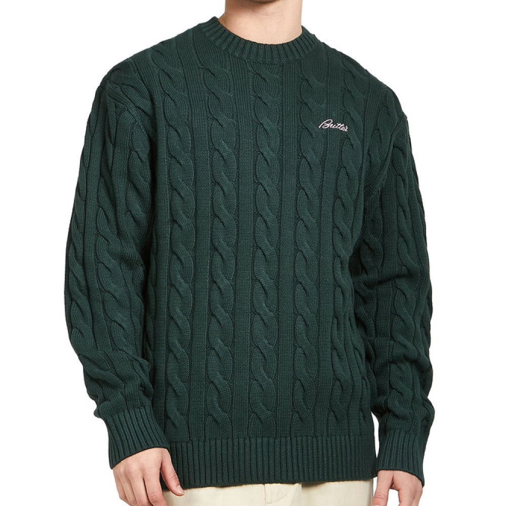 Cable Knit One Point Sweater クルーネック ニット セーター Forest Green