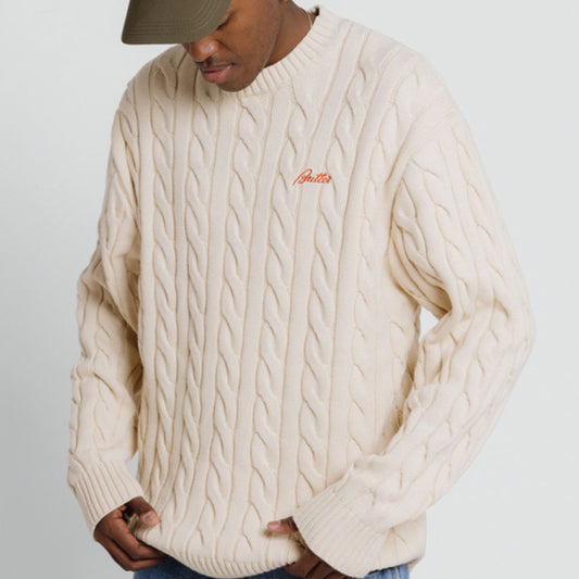 Cable Knit One Point Sweater クルーネック ニット セーター Bone White
