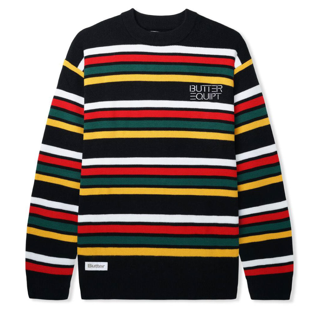 Stripe Knit Sweater BLK ストライプ ボーダー クルーネック ニット セーター