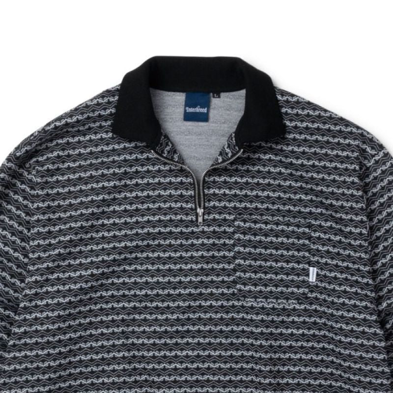 Patterned Half Zip L/S Polo Shirts Oldie Border ハーフ ジップ ポロ シャツ