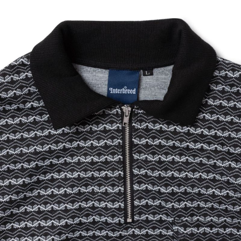 Patterned Half Zip L/S Polo Shirts Oldie Border ハーフ ジップ ポロ シャツ