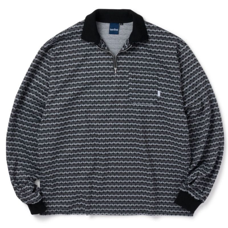 Patterned Half Zip L/S Polo Shirts Oldie Border ハーフ ジップ ポロ シャツ