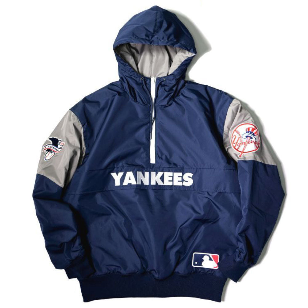 X New York Yankees Pullover Nylon Hooded Jacket ニューヨーク ヤンキース ハーフジップ ナイロン プルオーバー ジャケット MLB 公式 Official