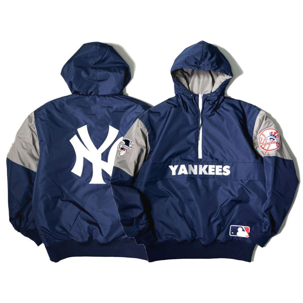 X New York Yankees Pullover Nylon Hooded Jacket ニューヨーク ヤンキース ハーフジップ ナイロン プルオーバー ジャケット MLB 公式 Official