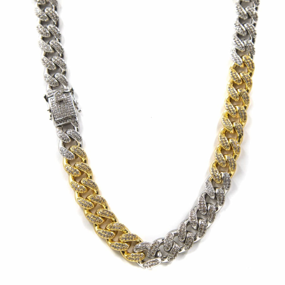 Studded Cuban 2Tone Chain Necklace ネックレス スタッズ マイアミ キューバン チェーン