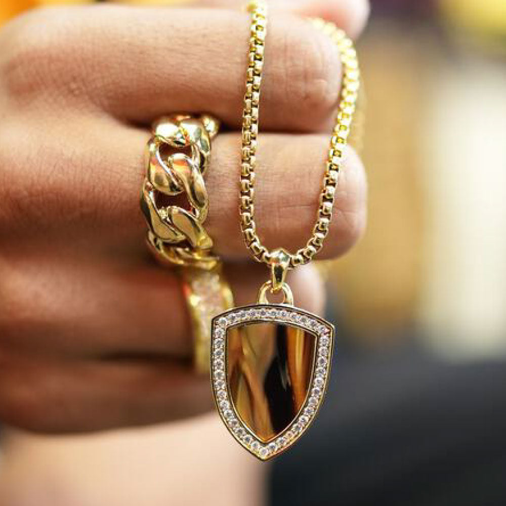 Tiger Eye Shield Necklace タイガー アイ チェーン ネックレス