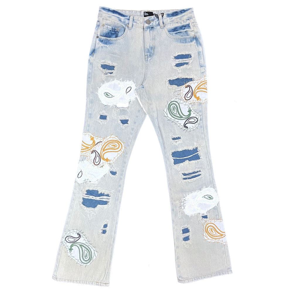 Punk Paisley Patchwork Flare Denim Pants ペイズリー パッチワーク カスタム デニム フレア パンツ