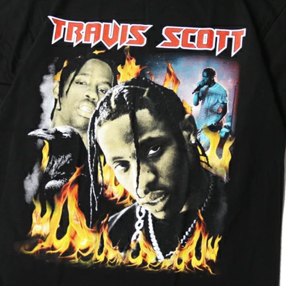 Music S/S Official Rap Tee Travis Scott Laflame Photo Black オフィシャル トラビススコット ラフレーム フォト 半袖 Tシャツ