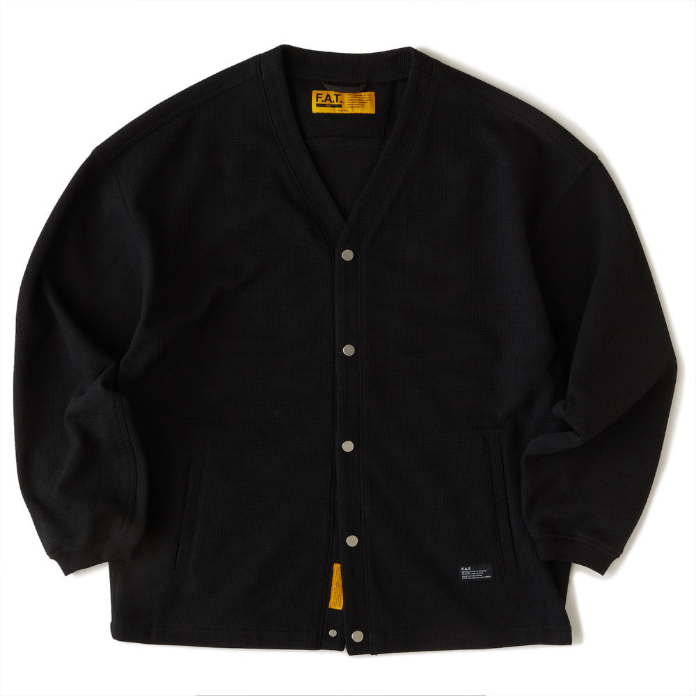 WAFFGAN Solid Waffle Cardigan Black ソリッド ワッフル スナップ カーディガン