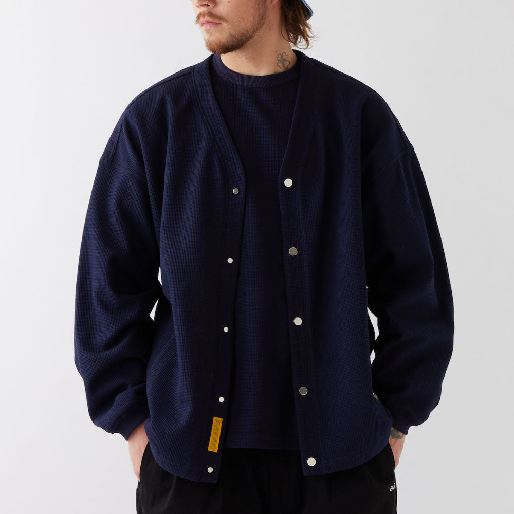 WAFFGAN Solid Waffle Cardigan Navy ソリッド ワッフル スナップ カーディガン