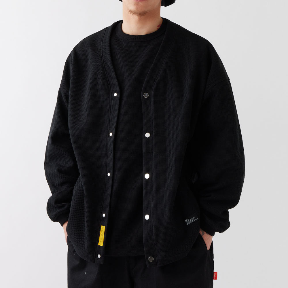 WAFFGAN Solid Waffle Cardigan Black ソリッド ワッフル スナップ カーディガン