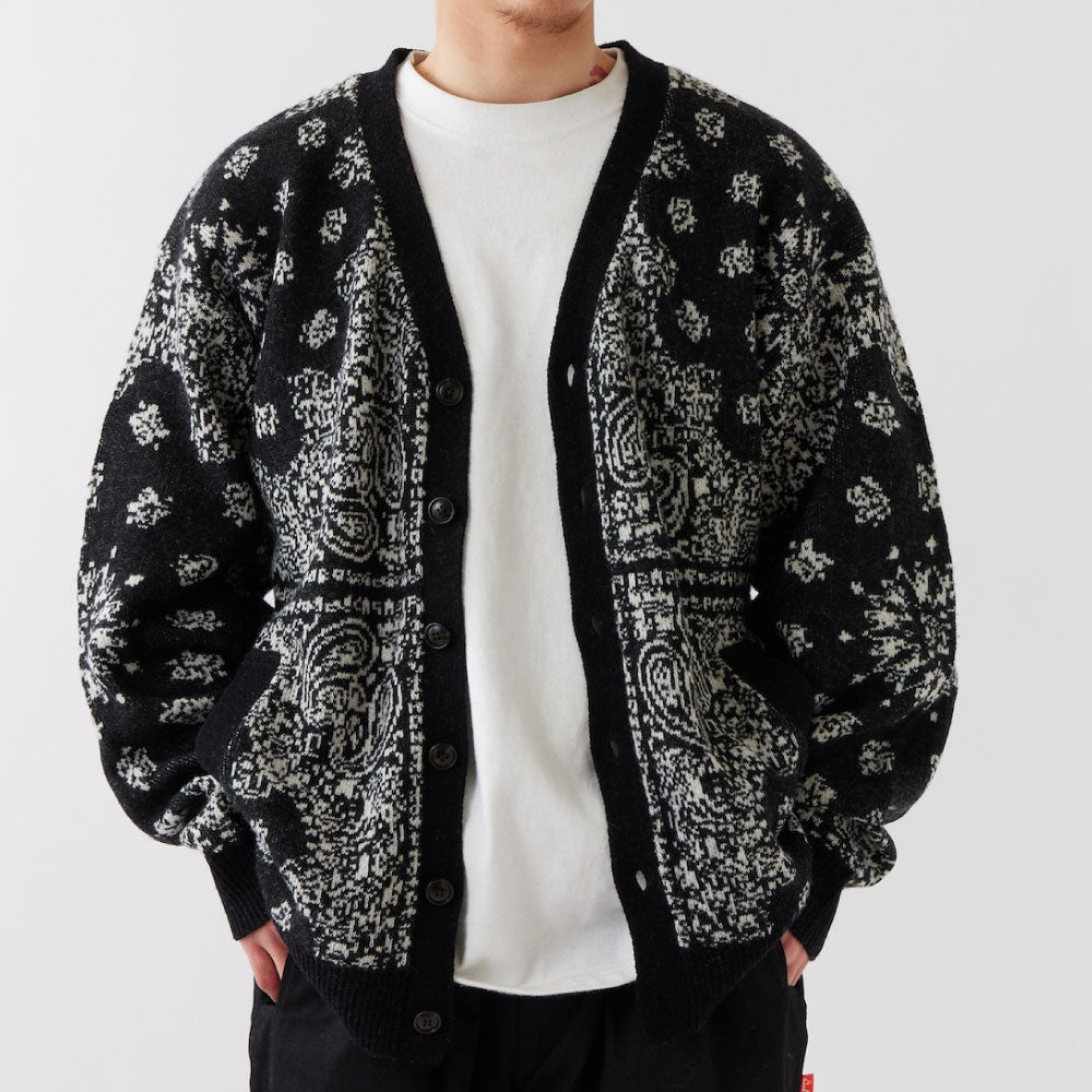 Gandana Bandana Knit Cardigan BLK バンダナ ニット カーディガン