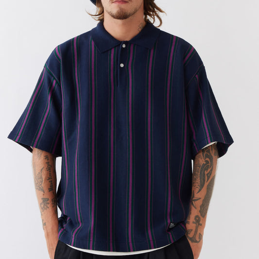 PINGAUGE S/S Knit Polo Shirt NVY 半袖 ストライプ ニット ポロ シャツ