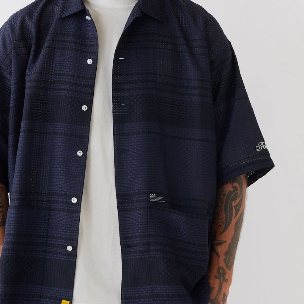 GIGASHEER S/S Mesh Check Shirt NVY 半袖 シアー チェック シャツ